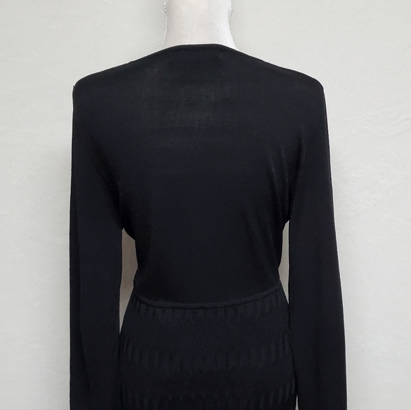 Vintage 90s Jones Wear Morticia Black Blousen Eyelet Knit V-neck Bodycon Dress - Picture 11 of 14